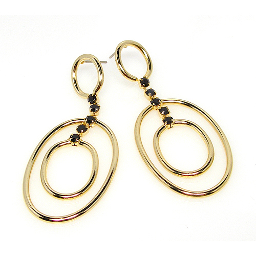 3-oval black cubic earring(G) / GS08
