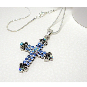 실버엔틱~ blue antique cubic cross necklace / PE14