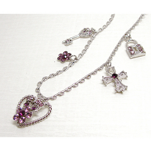 Lovely purple 하트플라워 charm necklace / PI10